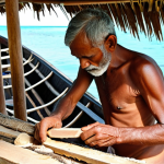 "The Legacy of Craftsmanship"**
    A serene close-up of an elderly Maldivian master craftsman, his weathered hands meticulously shaping a piece of traditional coconut wood with ancient tools, as he constructs a Dhoni boat. In the soft sunlight, the intricate details of the partially built wooden hull are visible, with a calm turquoise lagoon and a traditional island village in the blurred background, emphasizing the timeless art and cultural heritage of Maldivian boat building.

2.  **Prompt for
