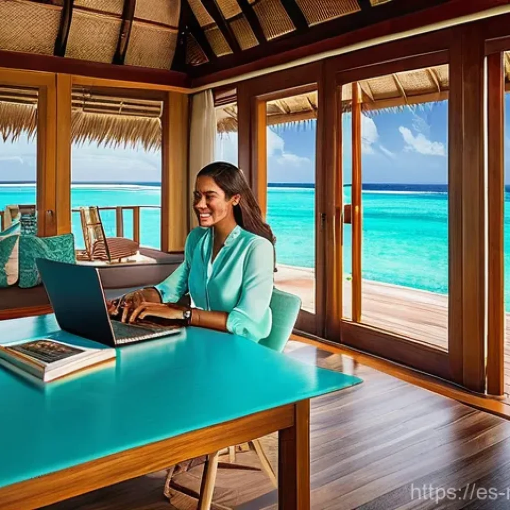 몰디브 사무용 호텔 - **Prompt 1: Luxury Over-Water Office in the Maldives**
    "An elegant professional woman, mid-30s, ...