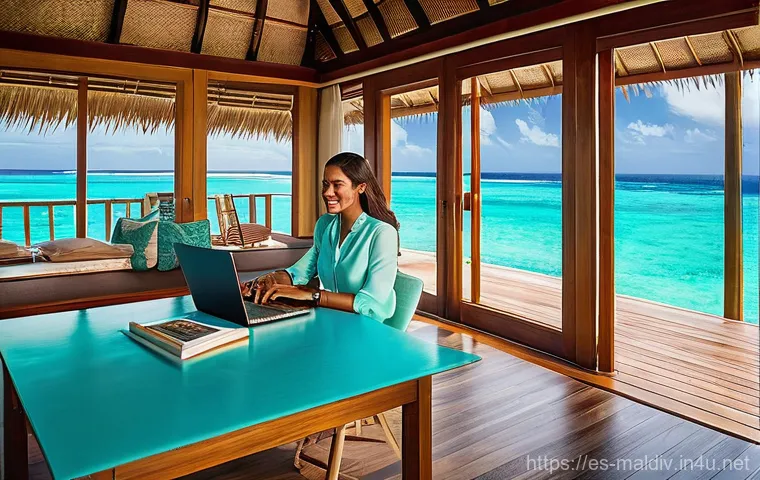 몰디브 사무용 호텔 - **Prompt 1: Luxury Over-Water Office in the Maldives**
    "An elegant professional woman, mid-30s, ...