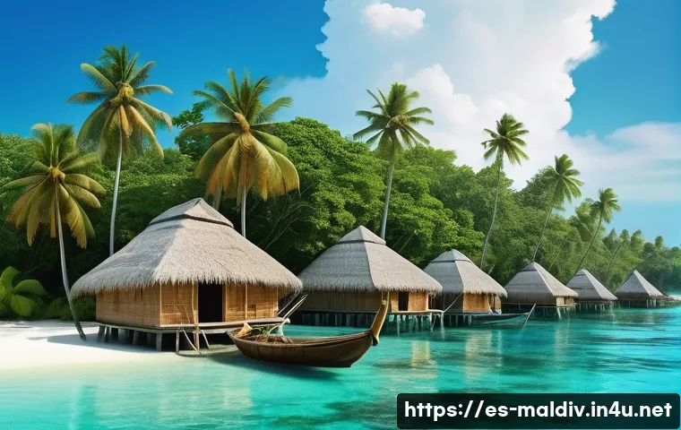몰디브 역사적 배경 - A detailed historical scene depicting early Maldivian settlers from South Asia over 2,500 years ago ...